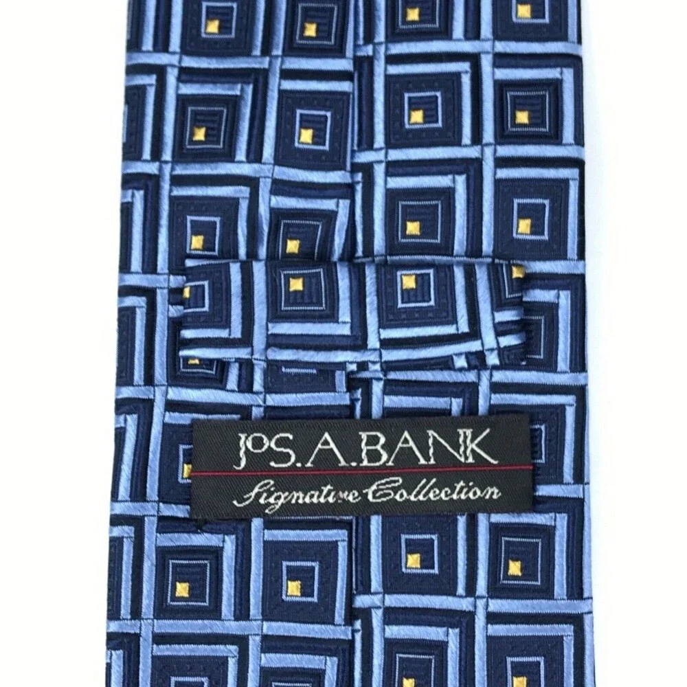 READ Jos. A. Bank Men's Tie Silk Blue Yellow Foulard Elegant Business Necktie 59